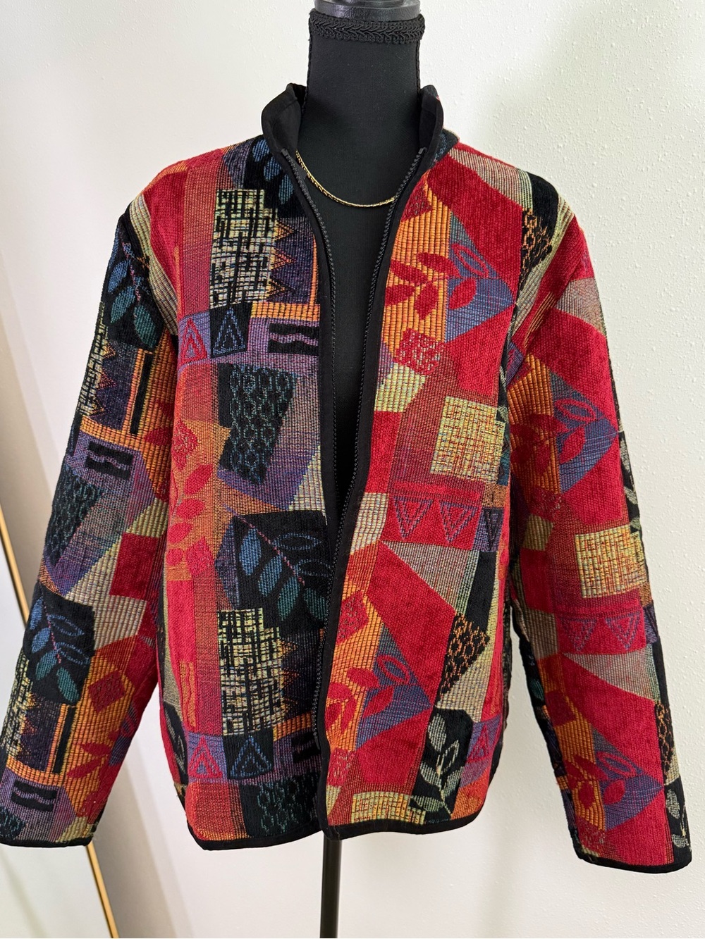 Coldwater Creek Tapestry Jacket Large Zip Front Abstract Artsy Boho